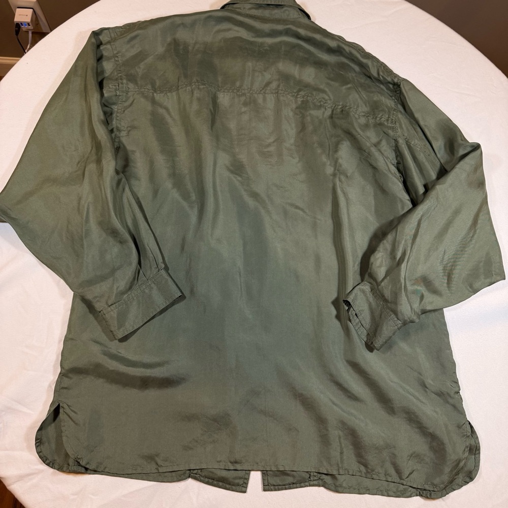 Diversions‎ 100 Silk Button Down Sage Safari M Top Oversized Long Sleeve Utility - Picture 9 of 12